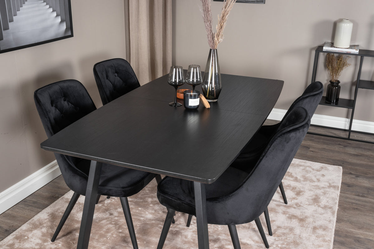 Inca Matbord med Velvet Deluxe Stolarna – Bord: 75x160x85 Stol: 66x88,5x50