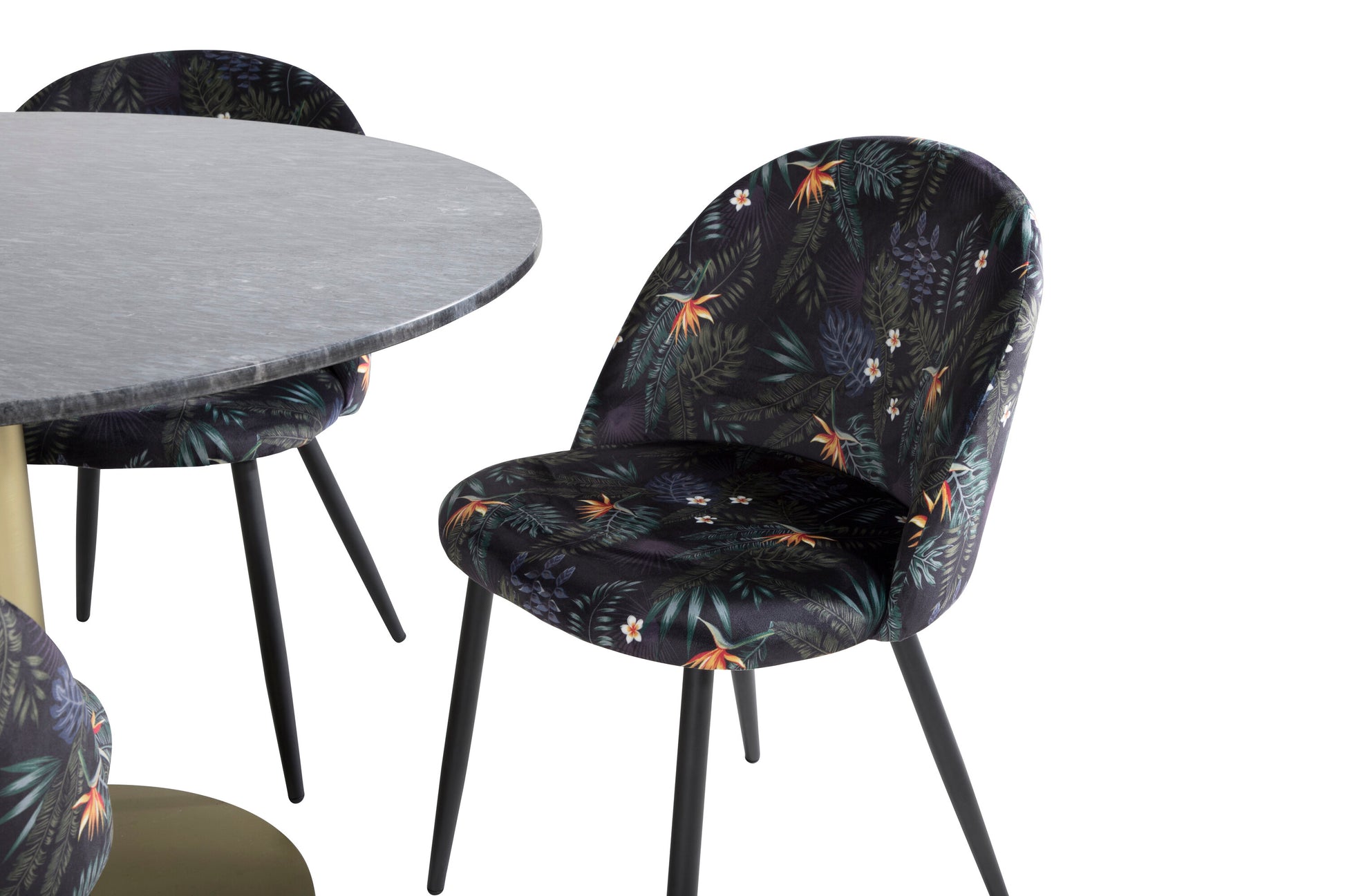Estelle Matbord med Velvet Stolarna – Bord: ⌀106 Stol: 55x78x50,5