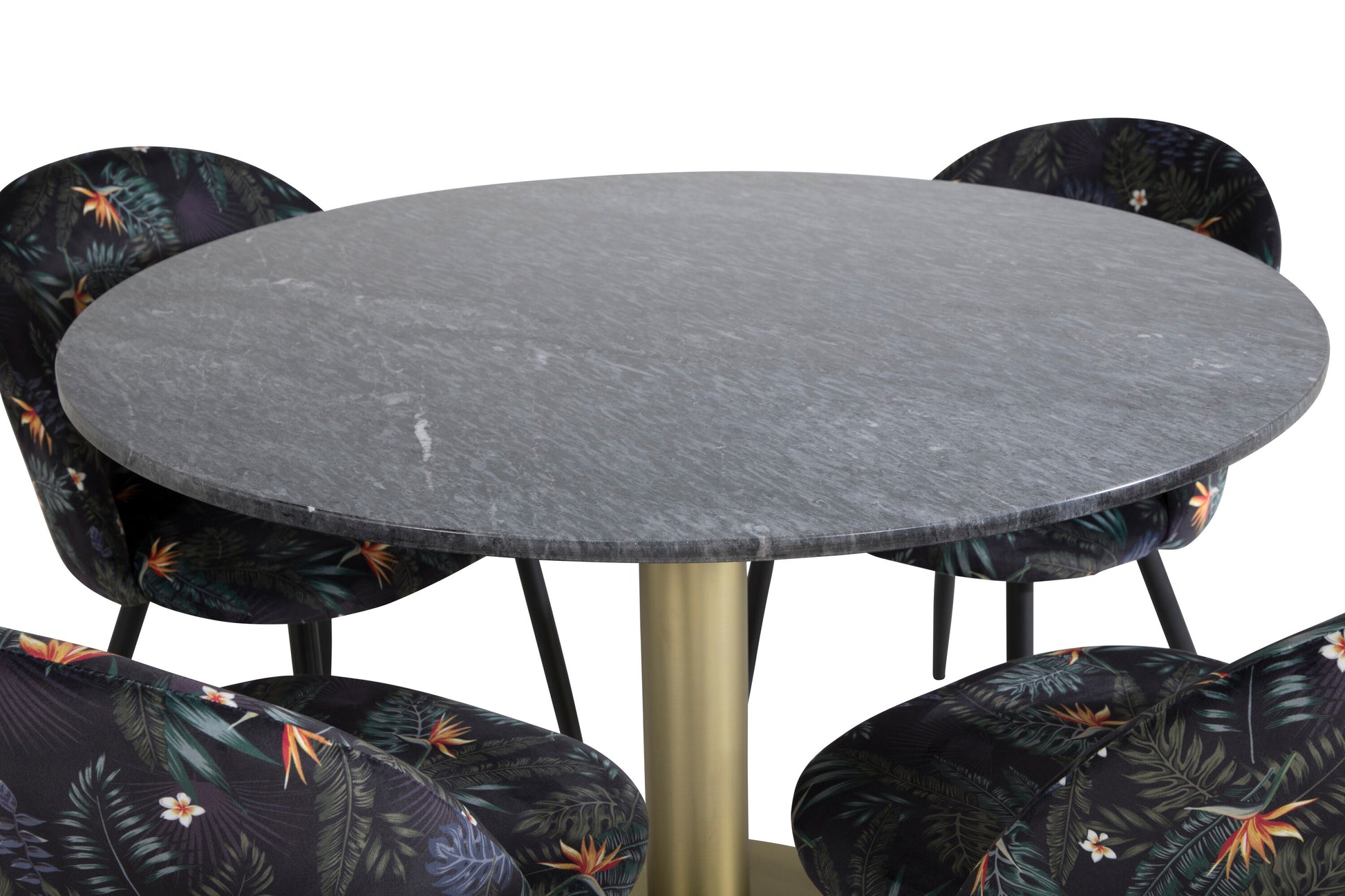 Estelle Matbord med Velvet Stolarna – Bord: ⌀106 Stol: 55x78x50,5