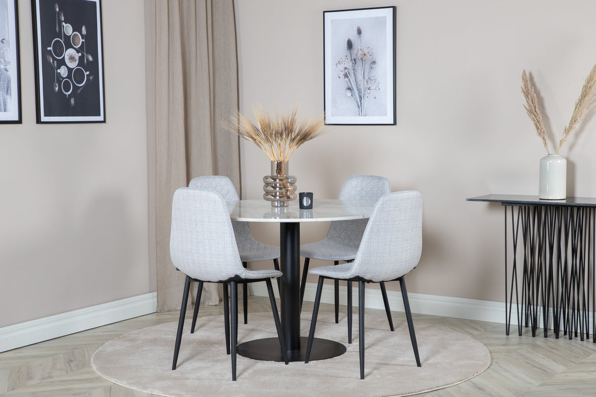 Estelle Matbord med Polar Stolarna – Bord: ⌀106 Stol: 52x86x44