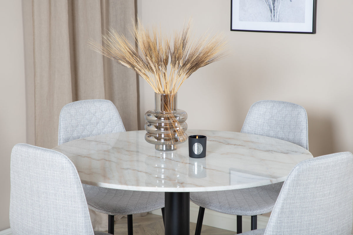 Estelle Matbord med Polar Stolarna – Bord: ⌀106 Stol: 52x86x44