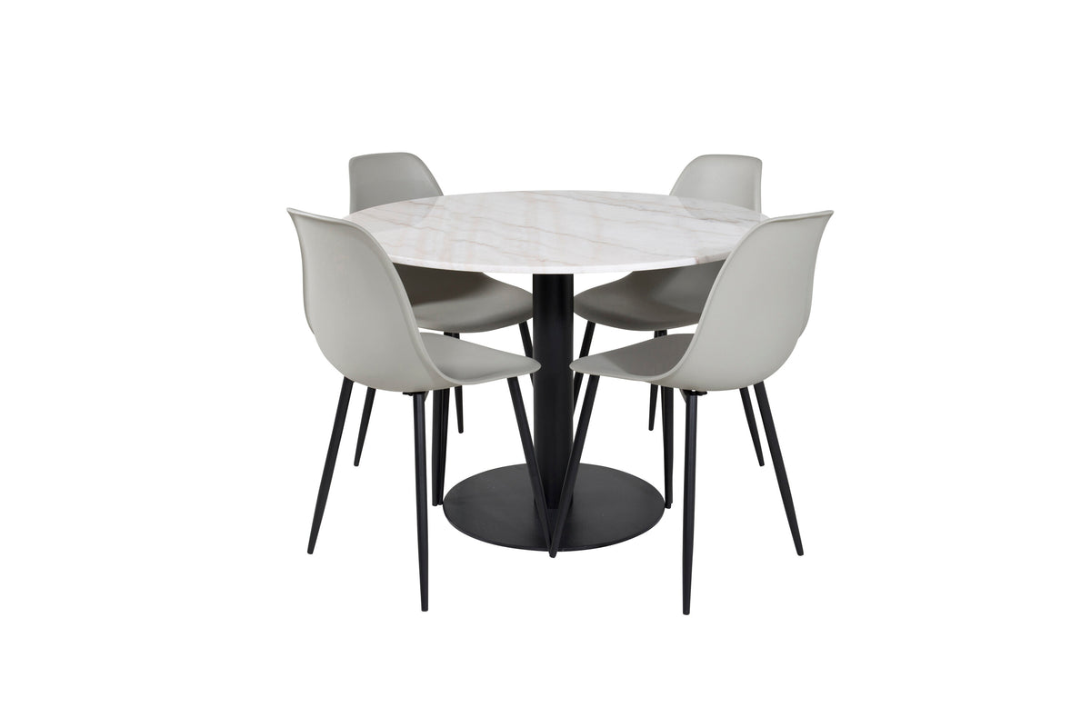 Estelle Matbord med Polar Stolarna – Bord: ⌀106 Stol: 58x81x45,5