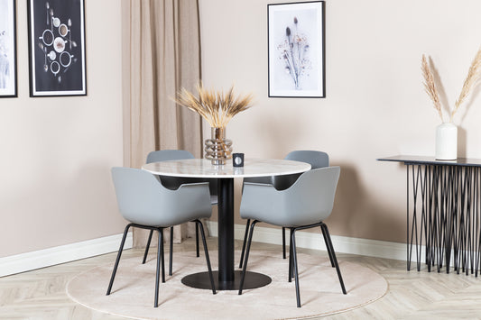 Estelle Matbord med Comfort Stolarna – Bord: ⌀106 Stol: 52x79,5x60,5