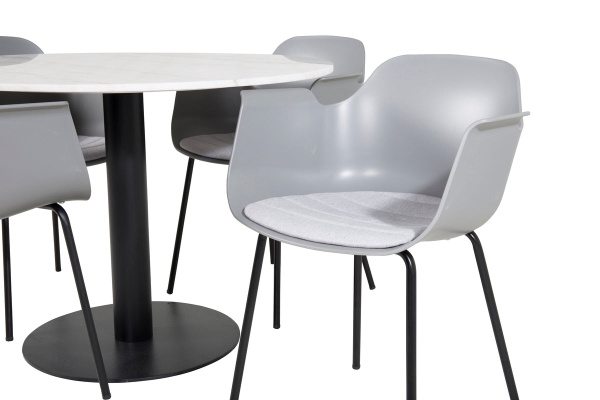 Estelle Matbord med Comfort Stolarna – Bord: ⌀106 Stol: 52x79,5x60,5
