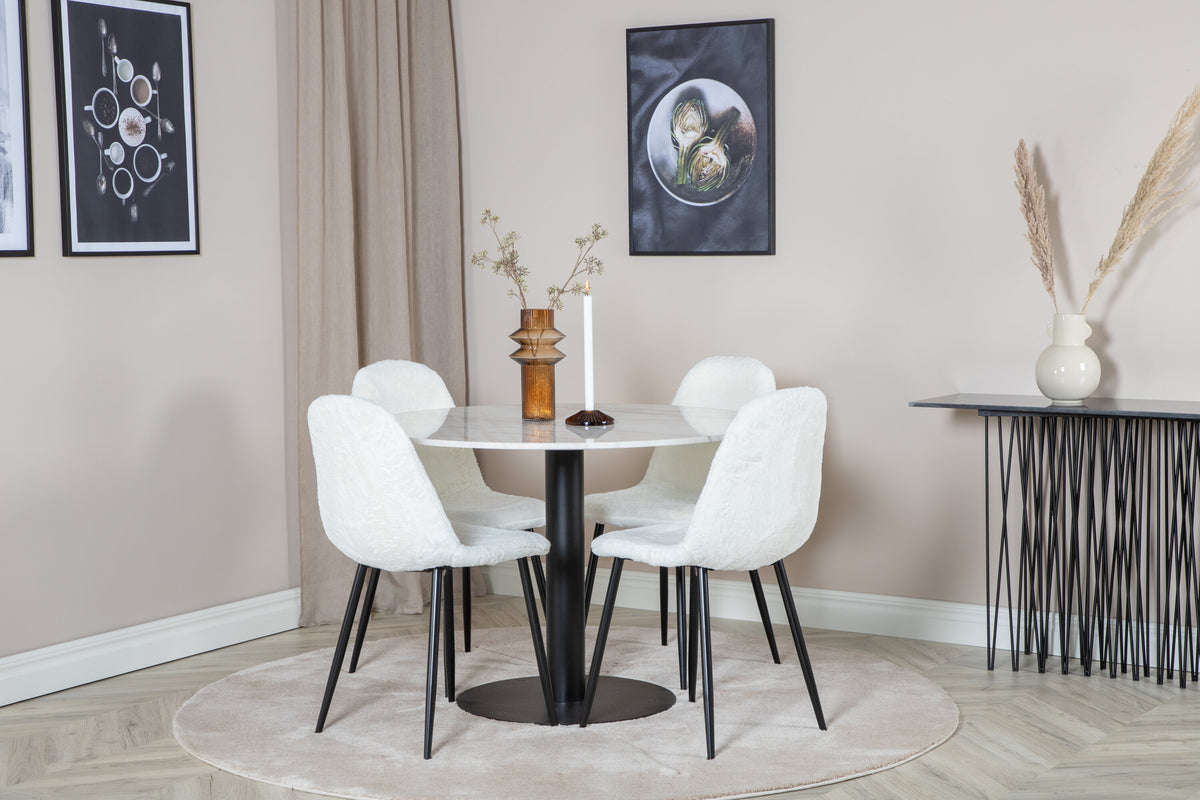 Estelle Matbord med Polar Stolarna – Bord: ⌀106 Stol: 53x87x44