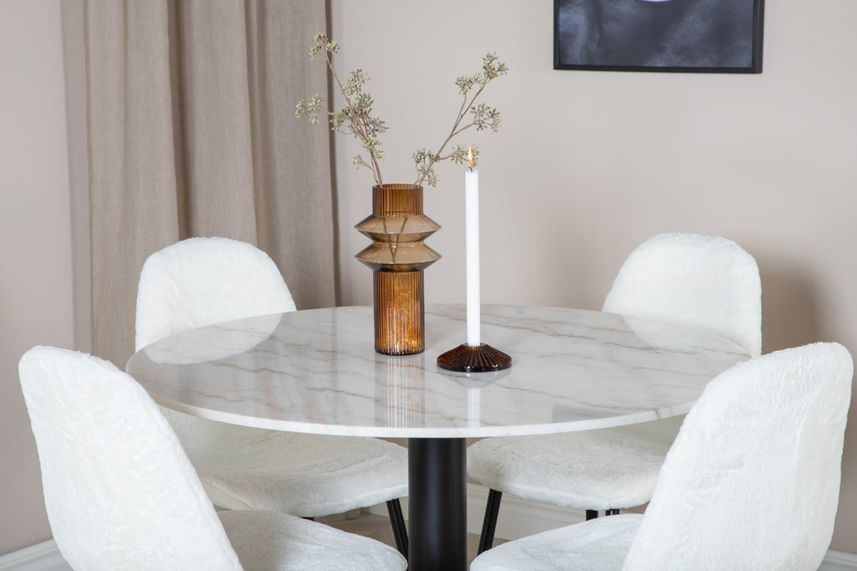 Estelle Matbord med Polar Stolarna – Bord: ⌀106 Stol: 53x87x44
