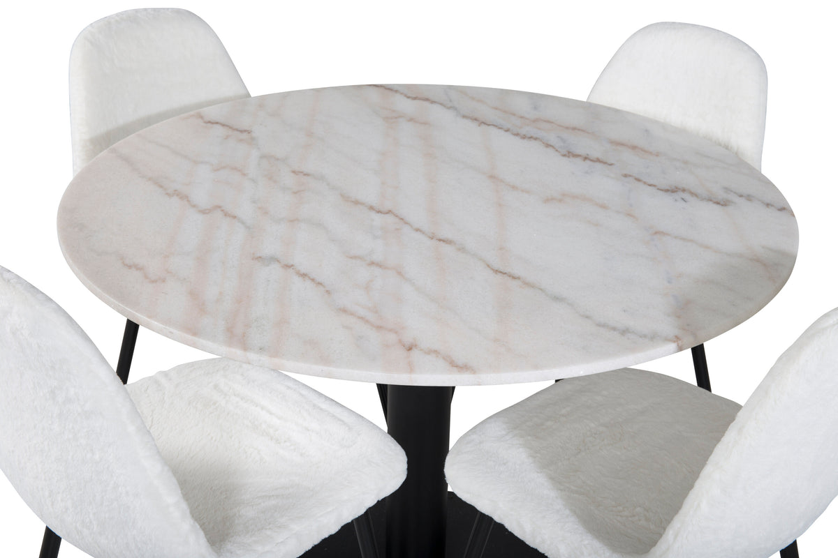 Estelle Matbord med Polar Stolarna – Bord: ⌀106 Stol: 53x87x44