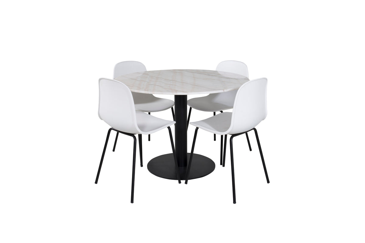 Estelle Matbord med Arctic Stolarna – Bord: ⌀106 Stol: 47,5x82x49