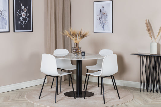 Estelle Matbord med Arctic Stolarna – Bord: ⌀106 Stol: 47,5x82x49