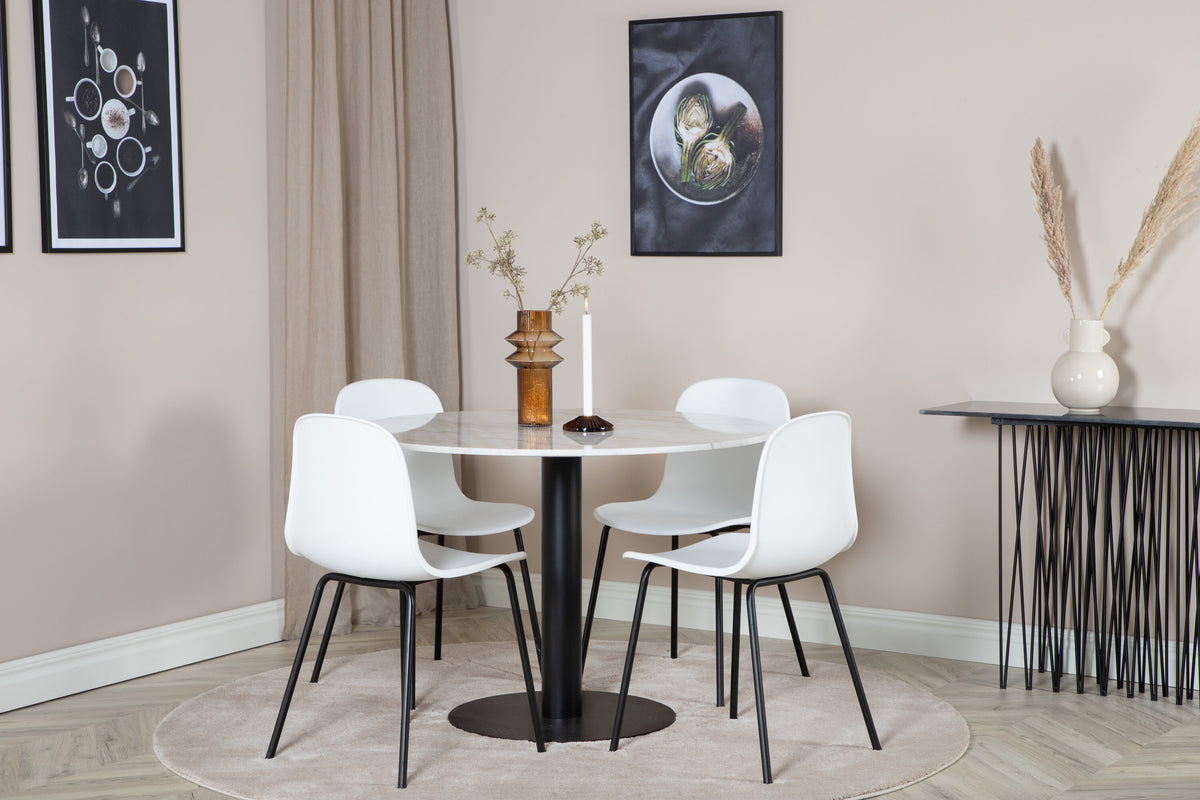 Estelle Matbord med Arctic Stolarna – Bord: ⌀106 Stol: 47,5x82x49