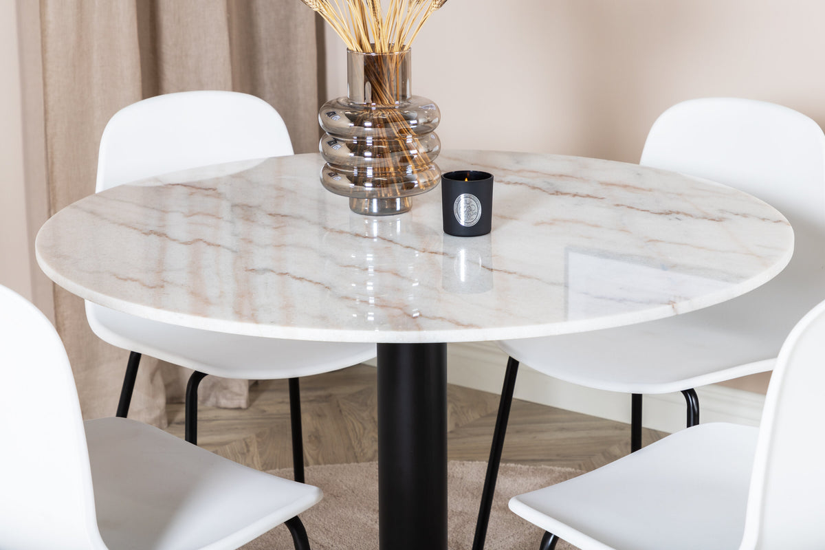 Estelle Matbord med Arctic Stolarna – Bord: ⌀106 Stol: 47,5x82x49