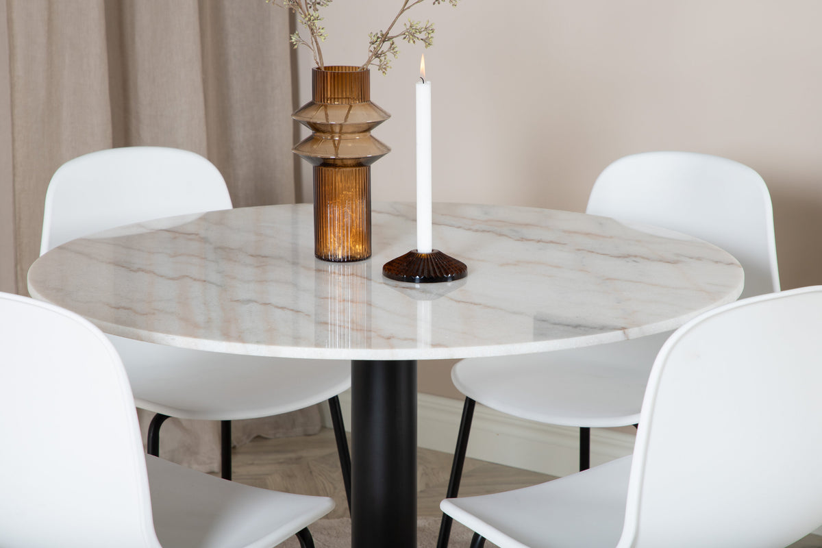 Estelle Matbord med Arctic Stolarna – Bord: ⌀106 Stol: 47,5x82x49