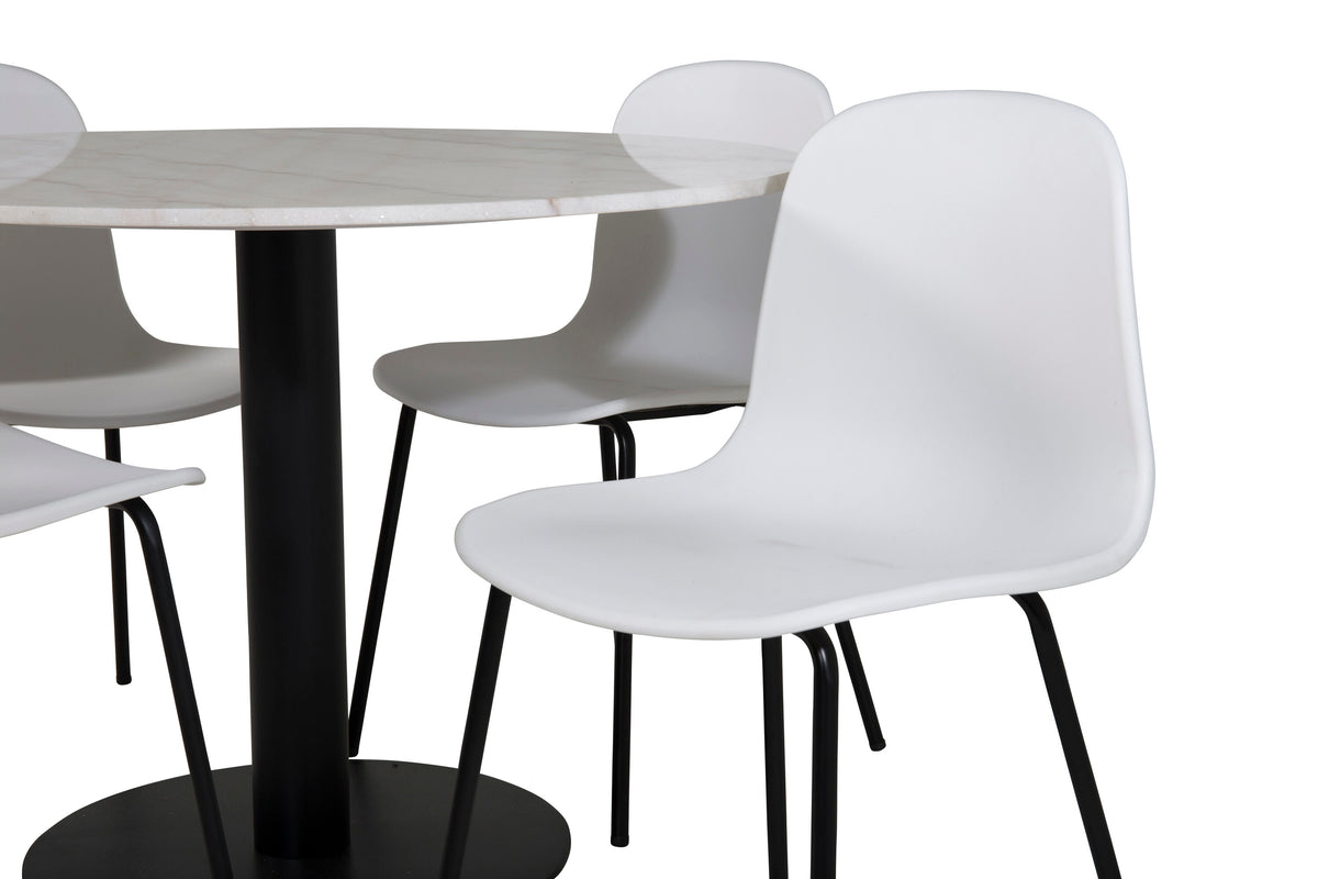 Estelle Matbord med Arctic Stolarna – Bord: ⌀106 Stol: 47,5x82x49