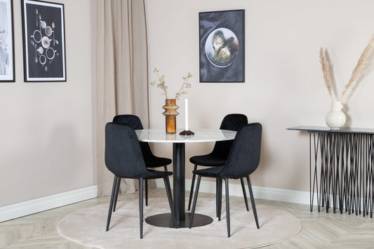 Estelle Matbord med Polar Stolarna – Bord: ⌀106 Stol: 52x86x44