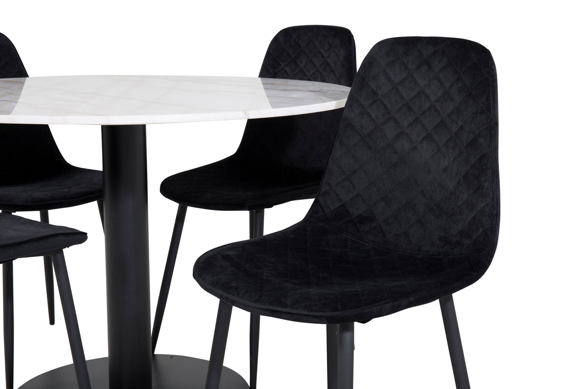 Estelle Matbord med Polar Stolarna – Bord: ⌀106 Stol: 52x86x44