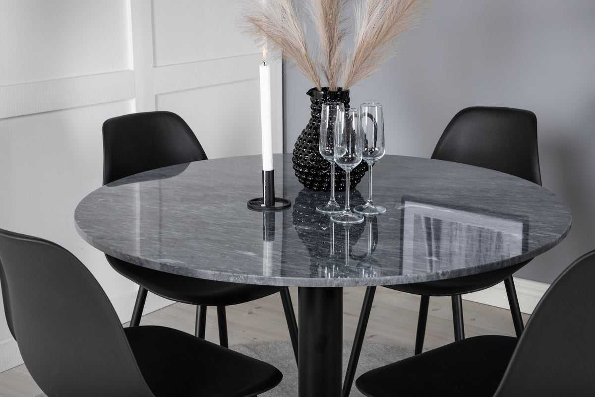 Estelle Matbord med Polar Stolarna – Bord: ⌀106 Stol: 58x81x45,5