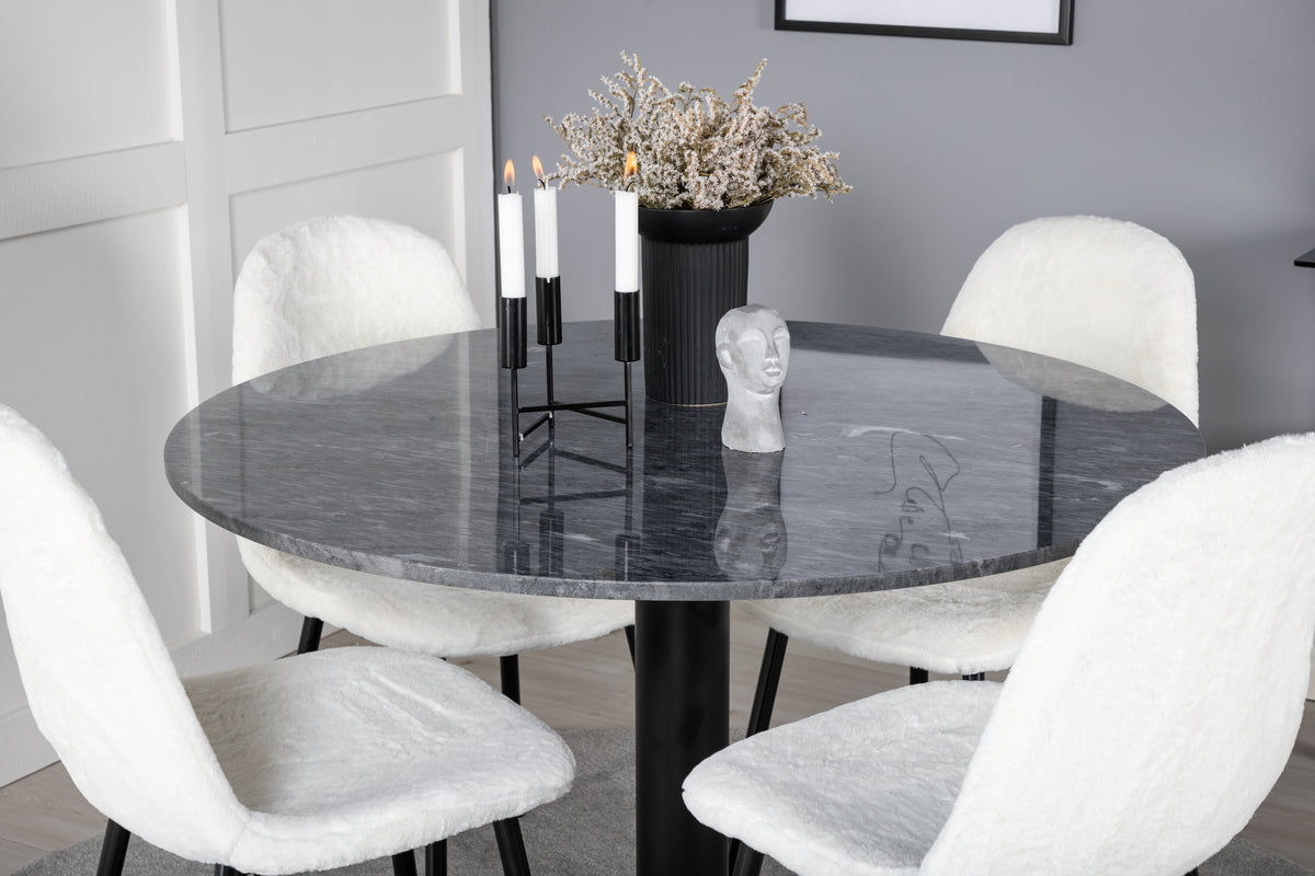 Estelle Matbord med Polar Stolarna – Bord: ⌀106 Stol: 53x87x44