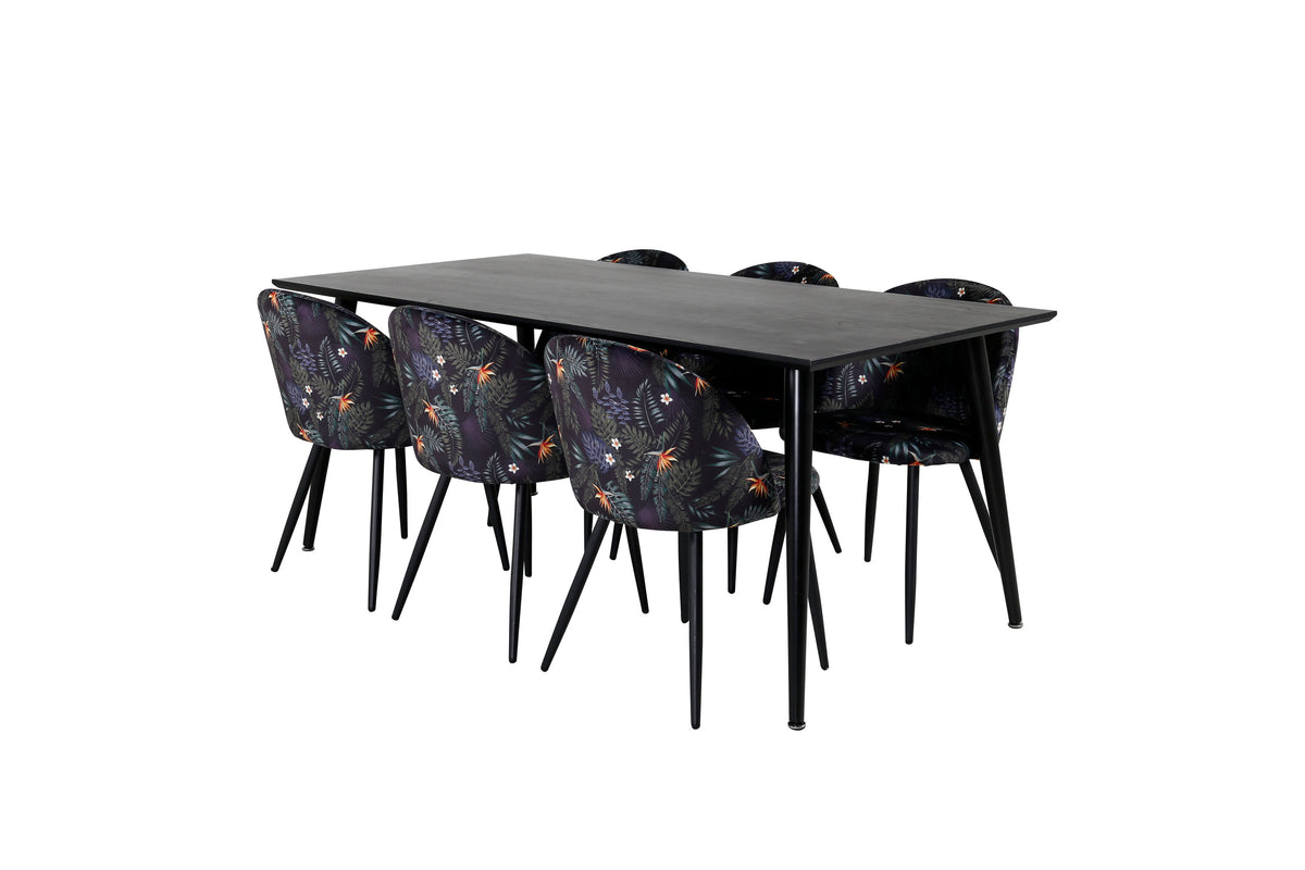 Dipp Matbord med Velvet Stolarna – Bord: 75,5x180x90 Stol: 55x78x50,5