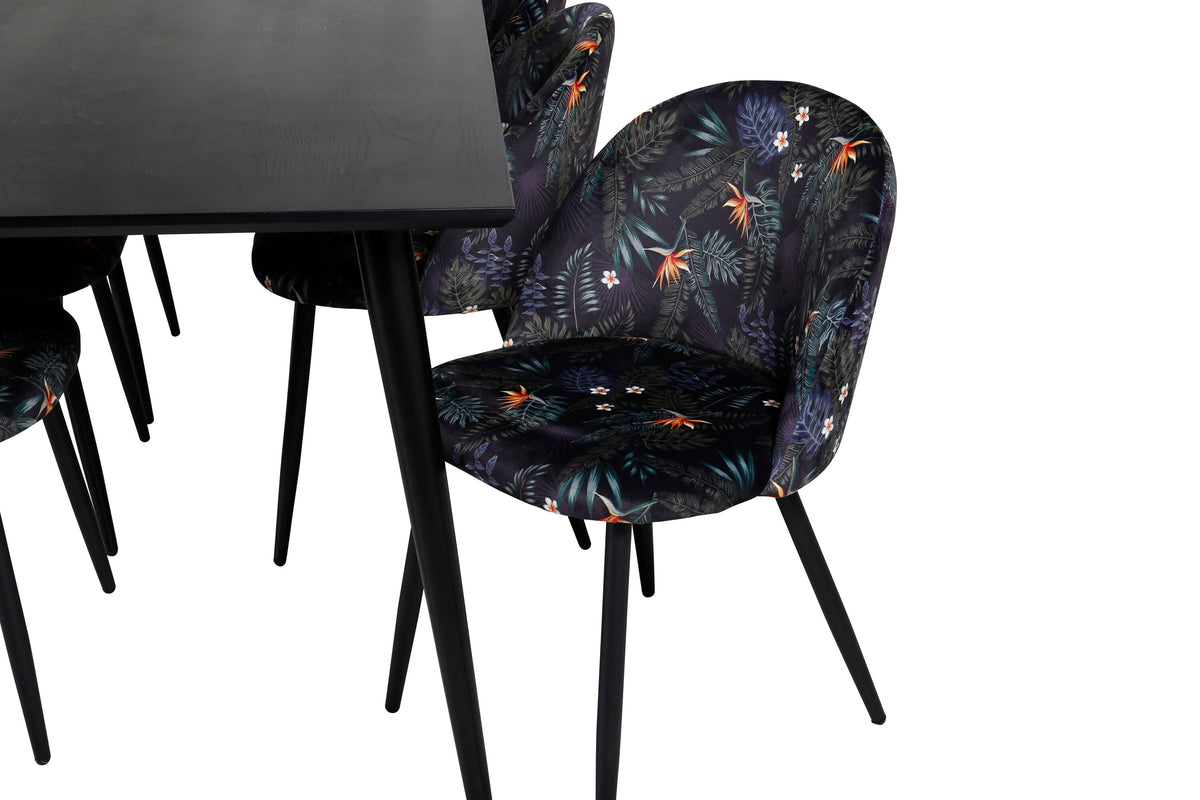 Dipp Matbord med Velvet Stolarna – Bord: 75,5x180x90 Stol: 55x78x50,5
