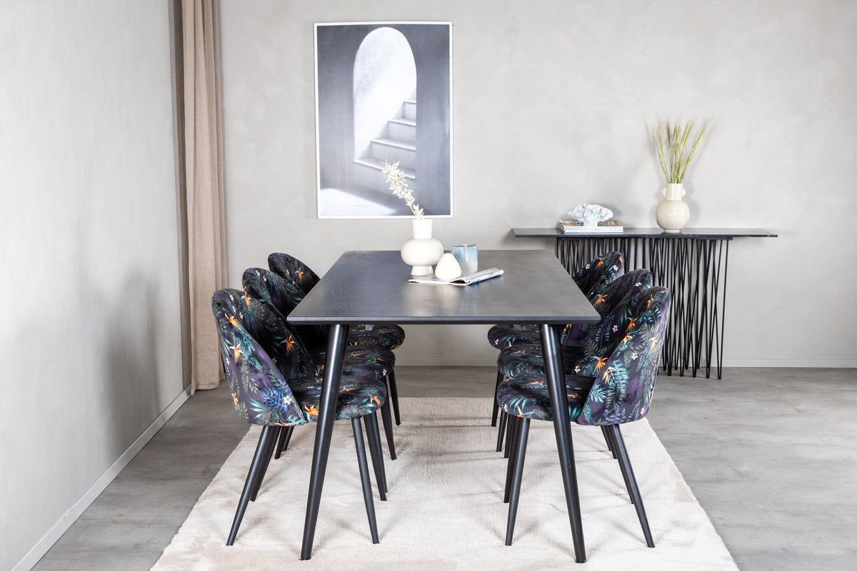 Dipp Matbord med Velvet Stolarna – Bord: 75,5x180x90 Stol: 55x78x50,5