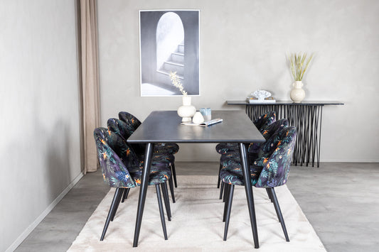 Dipp Matbord med Velvet Stolarna – Bord: 75,5x180x90 Stol: 55x78x50,5