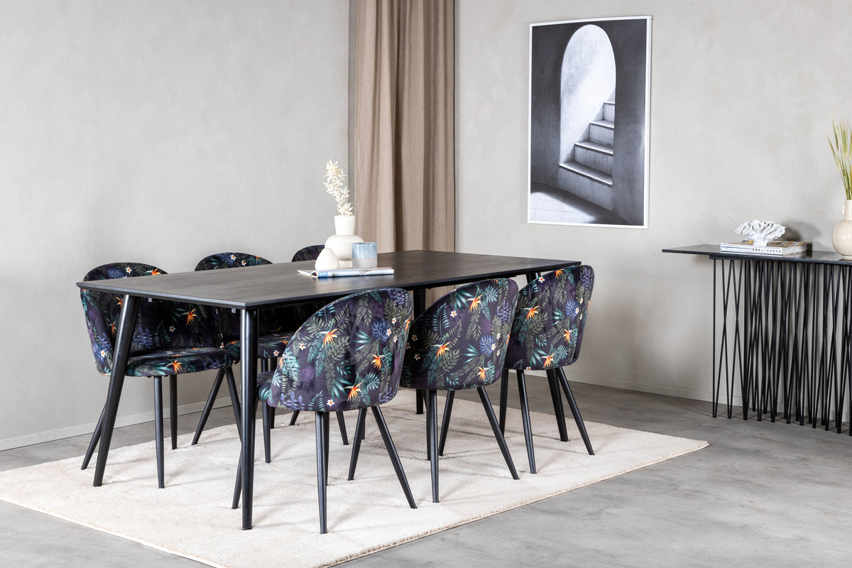 Dipp Matbord med Velvet Stolarna – Bord: 75,5x180x90 Stol: 55x78x50,5