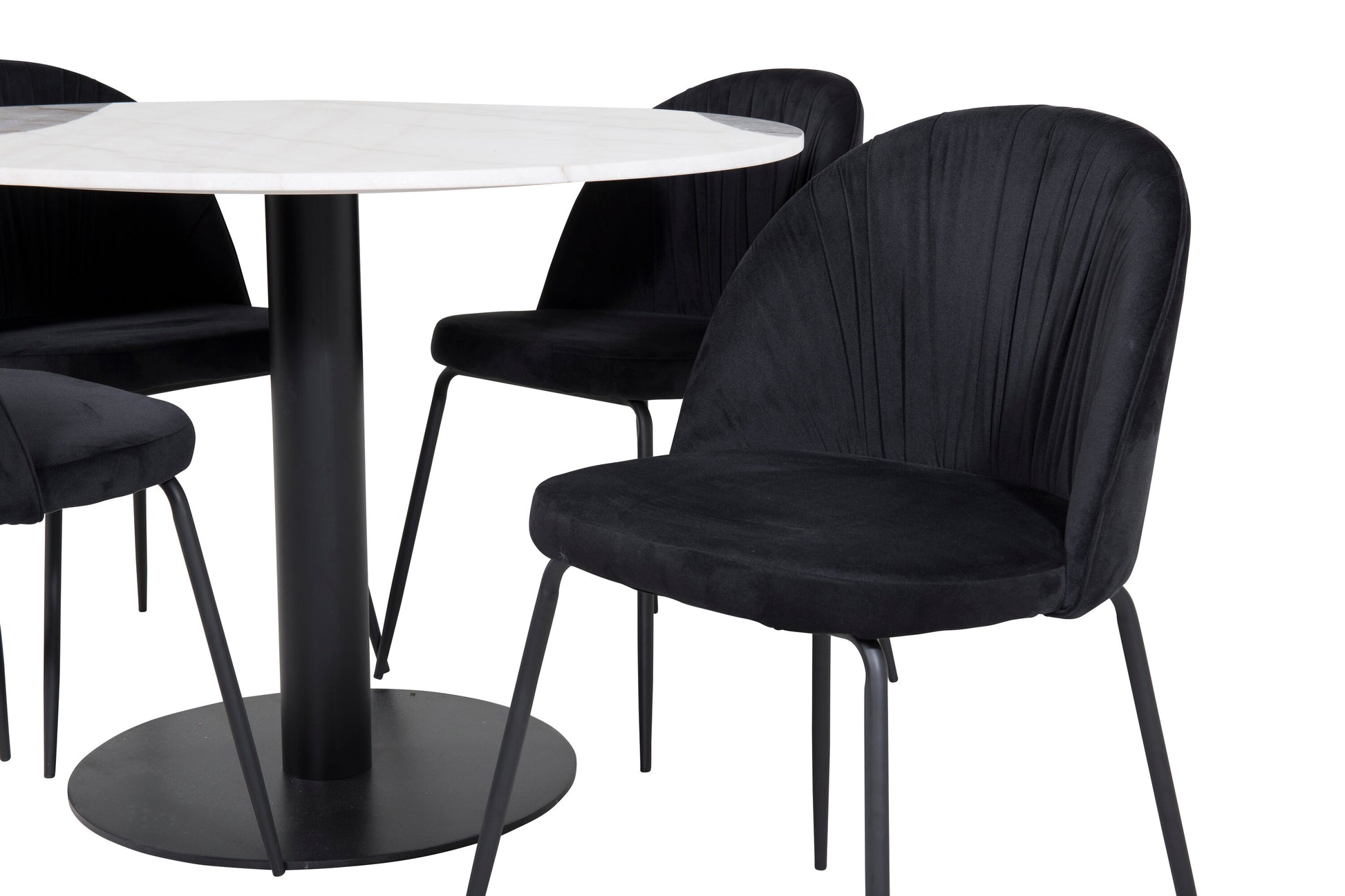 Estelle Matbord med Wrinkles Stolarna – Bord: ⌀106 Stol: 50x79,5x49