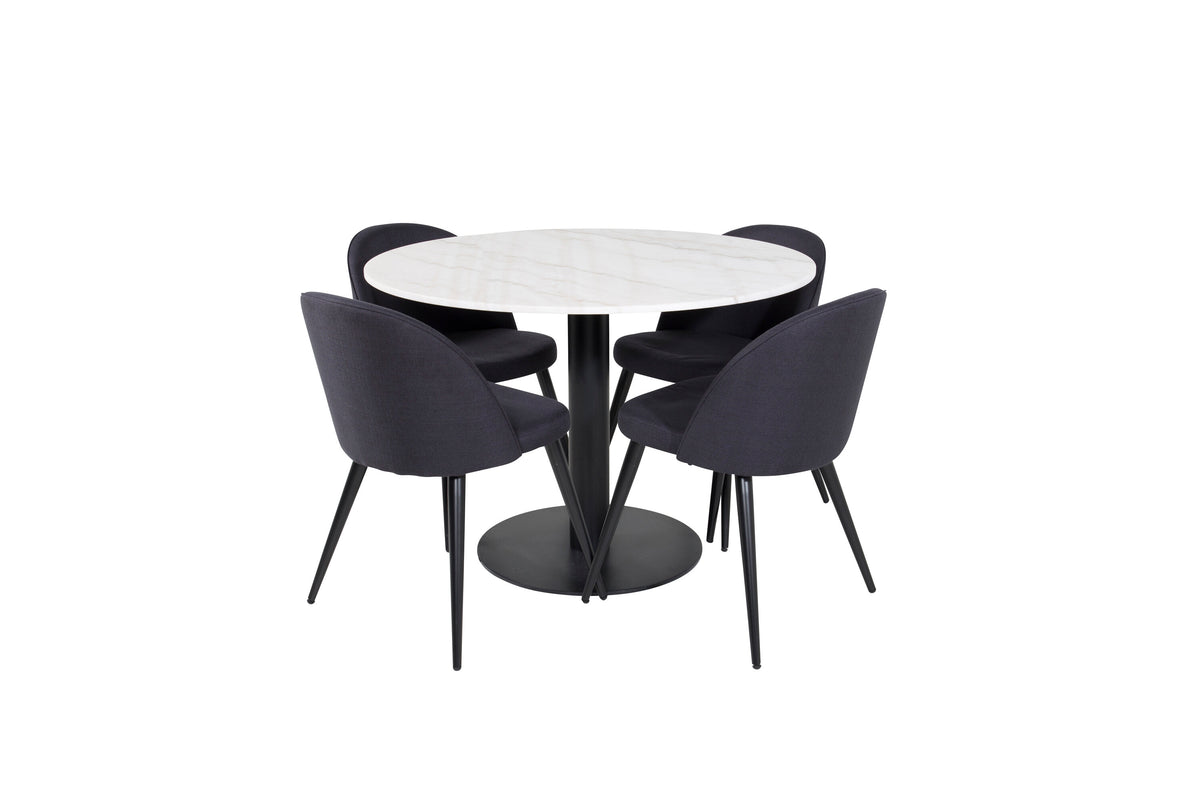 Estelle Matbord med Velvet Stolarna – Bord: ⌀106 Stol: 57x76,5x50