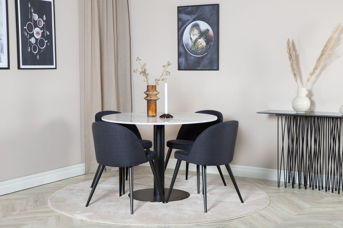 Estelle Matbord med Velvet Stolarna – Bord: ⌀106 Stol: 57x76,5x50