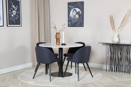 Estelle Matbord med Velvet Stolarna – Bord: ⌀106 Stol: 57x76,5x50