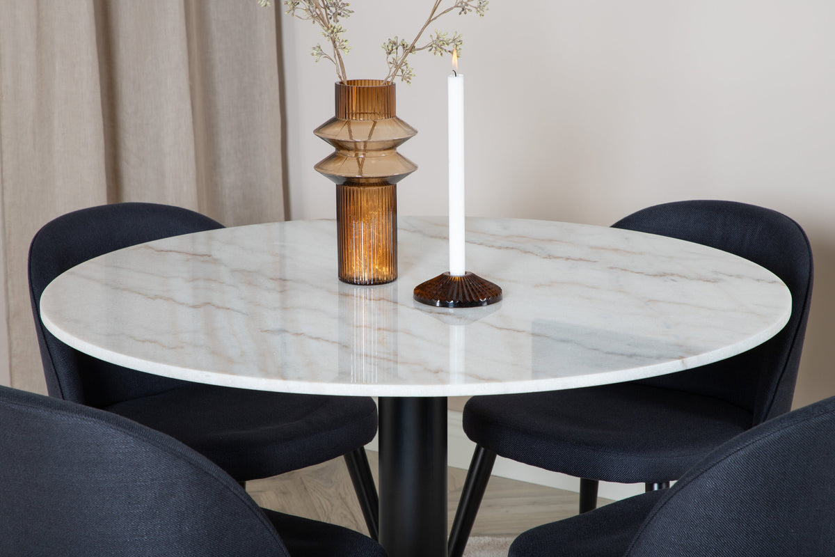 Estelle Matbord med Velvet Stolarna – Bord: ⌀106 Stol: 57x76,5x50