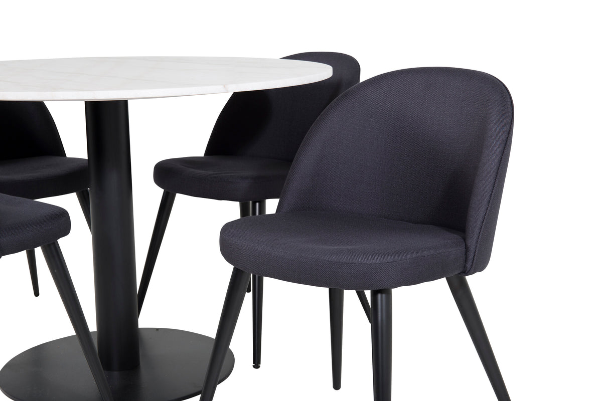 Estelle Matbord med Velvet Stolarna – Bord: ⌀106 Stol: 57x76,5x50