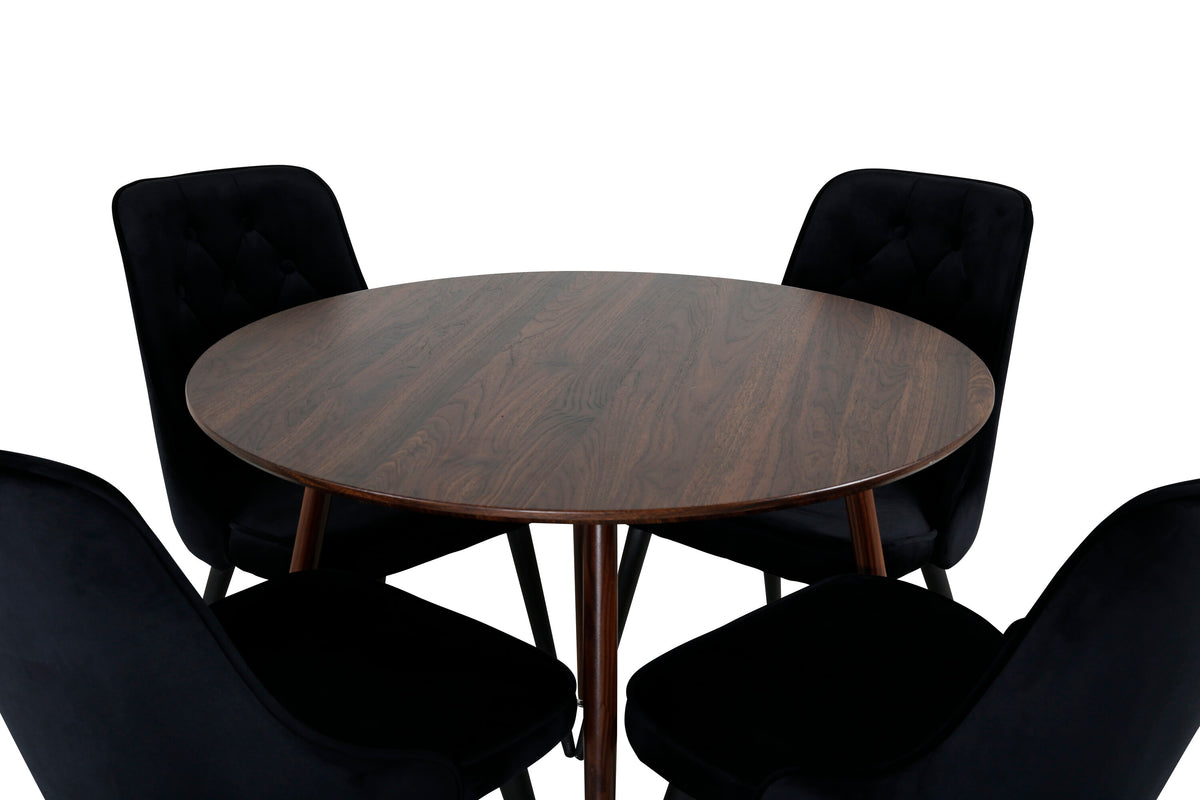 Plaza Matbord med Velvet Deluxe Stolarna – Bord: ⌀100 Stol: 66x88,5x50