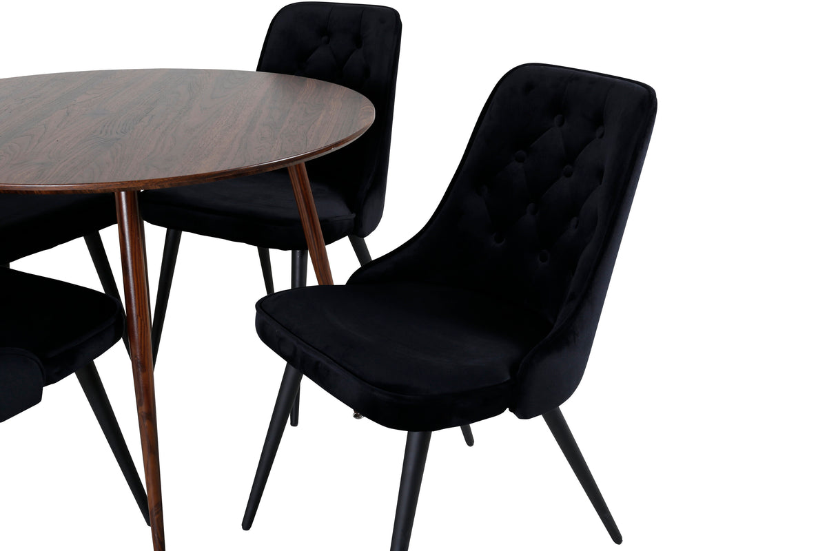 Plaza Matbord med Velvet Deluxe Stolarna – Bord: ⌀100 Stol: 66x88,5x50