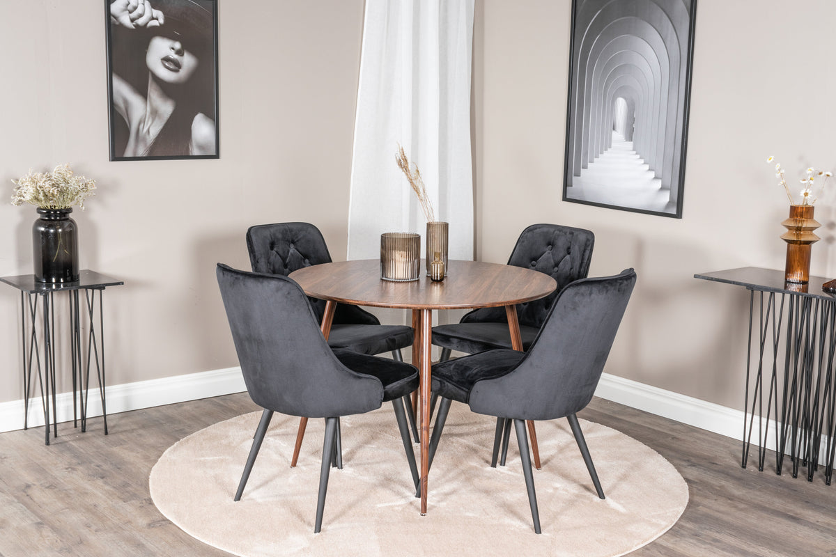 Plaza Matbord med Velvet Deluxe Stolarna – Bord: ⌀100 Stol: 66x88,5x50