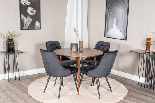 Plaza Matbord med Velvet Deluxe Stolarna – Bord: ⌀100 Stol: 66x88,5x50