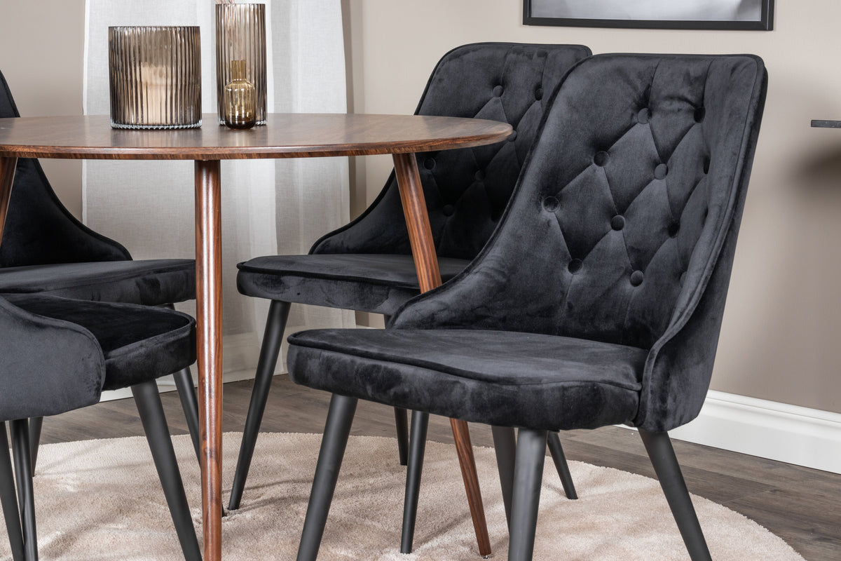 Plaza Matbord med Velvet Deluxe Stolarna – Bord: ⌀100 Stol: 66x88,5x50