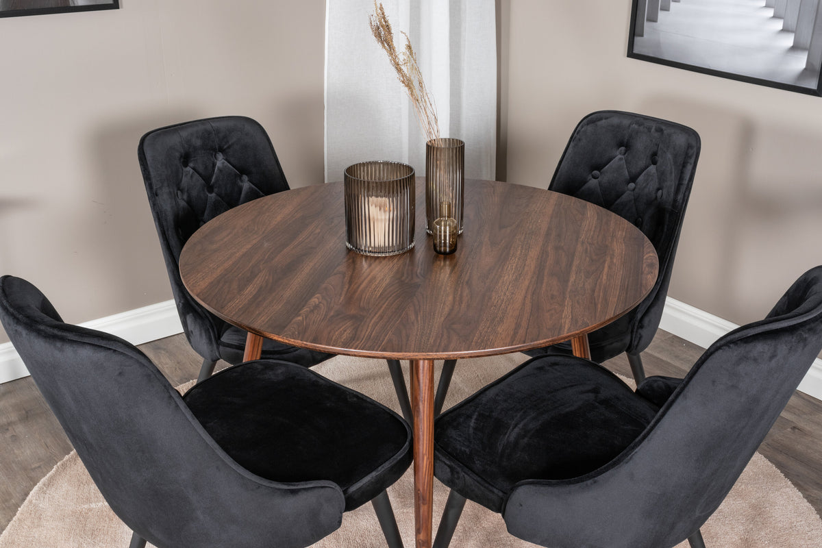Plaza Matbord med Velvet Deluxe Stolarna – Bord: ⌀100 Stol: 66x88,5x50