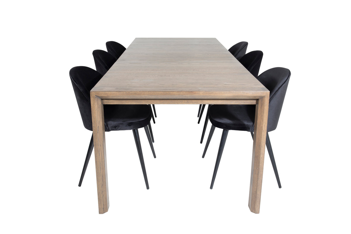 Slider Matbord med Velvet Stolarna – Bord: 75x170x95 Stol: 57x76,5x50