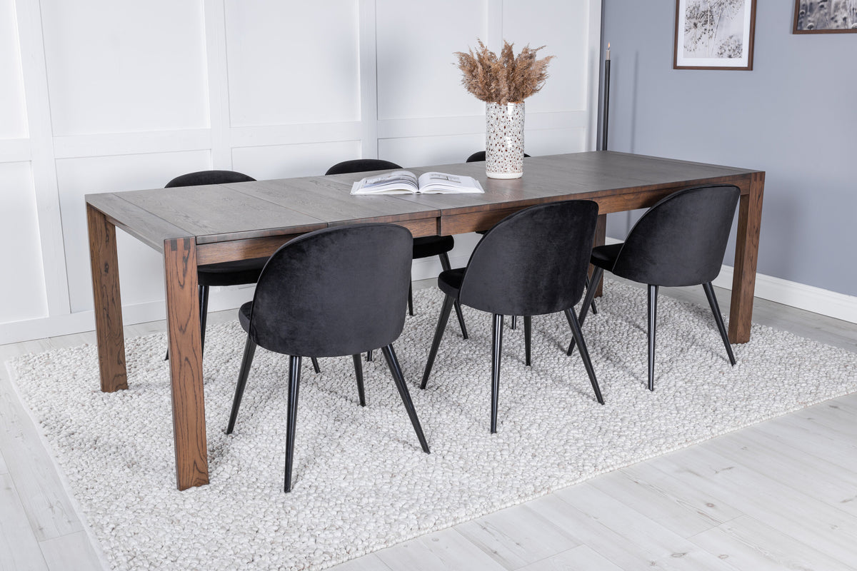 Slider Matbord med Velvet Stolarna – Bord: 75x170x95 Stol: 57x76,5x50