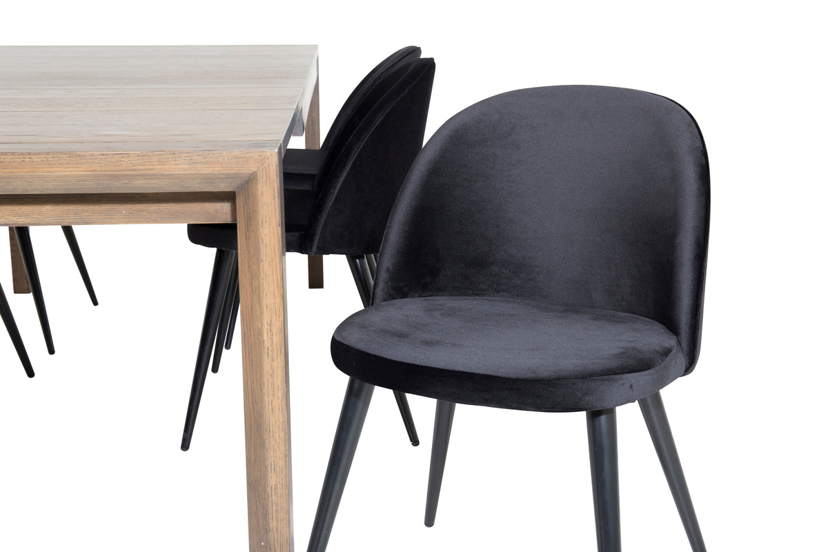 Slider Matbord med Velvet Stolarna – Bord: 75x170x95 Stol: 57x76,5x50
