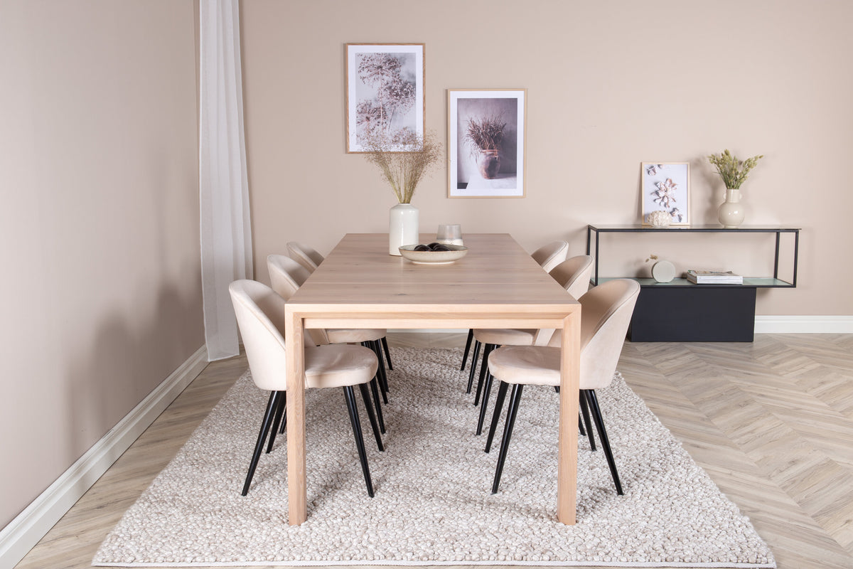 Slider Matbord med Velvet Stolarna – Bord: 75x170x95 Stol: 57x76,5x50