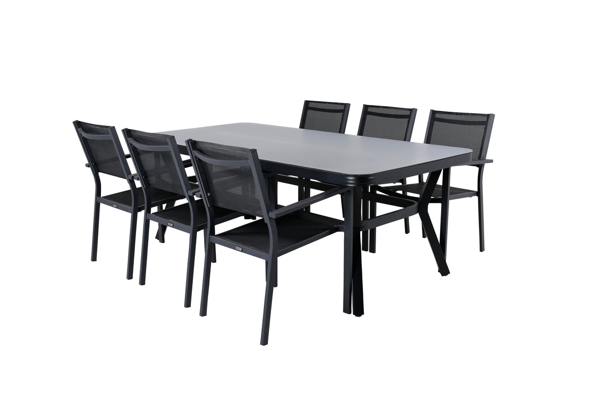 Virya Matbord med Copacabana Stolarna – Bord: 74x200x100 Stol: 60,5x88x56,5