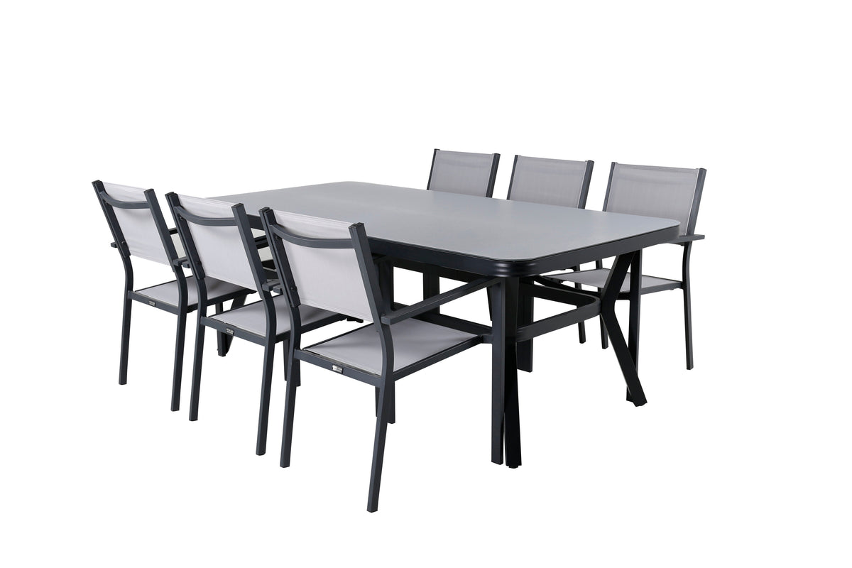 Virya Matbord med Copacabana Stolarna – Bord: 74x200x100 Stol: 60,5x88x56,5
