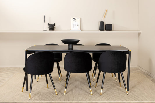 Pelle Matbord med Velvet Stolarna – Bord: 75x190x90 Stol: 57x76,5x50