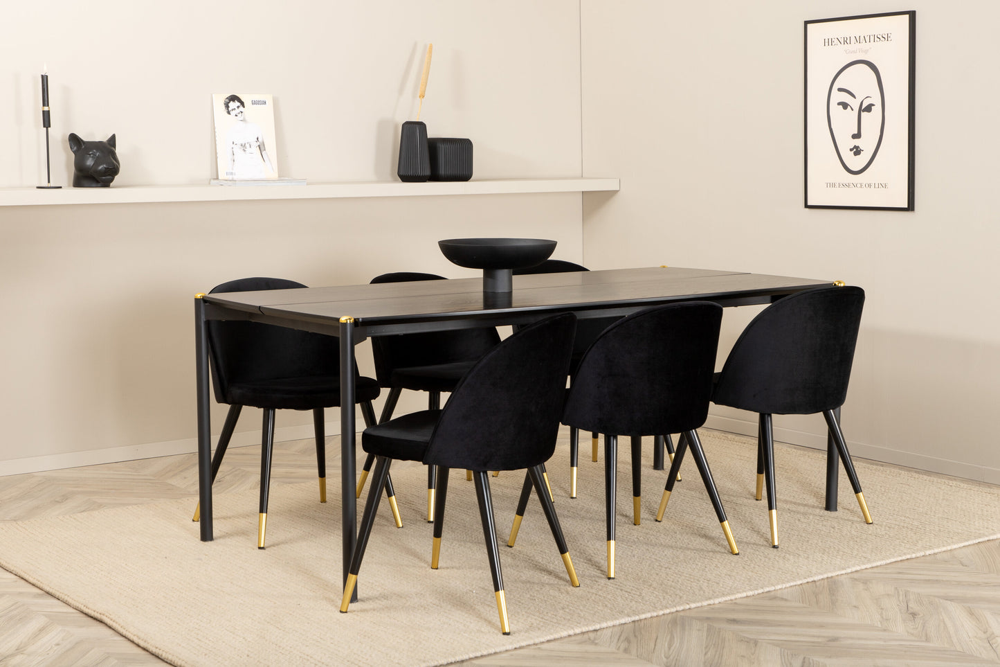 Pelle Matbord med Velvet Stolarna Matgrupp