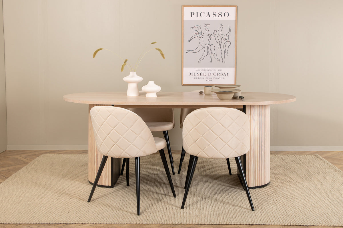 Bianca Matbord med Velvet Stolarna – Bord: 75x200x90 Stol: 57x76,5x50