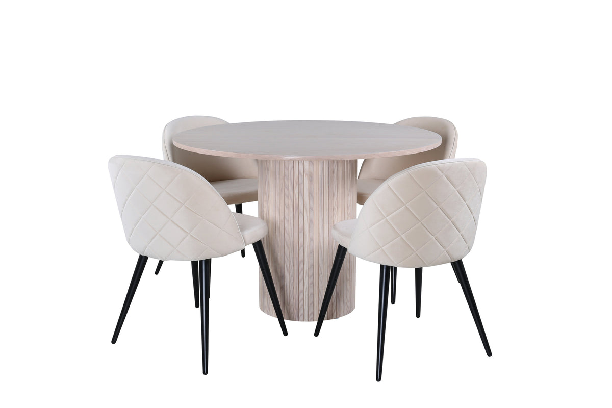 Bianca Matbord med Velvet Stolarna – Bord: ⌀110 Stol: 57x76,5x50