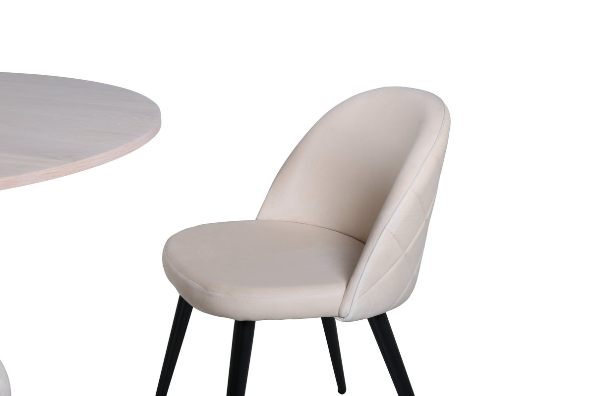 Bianca Matbord med Velvet Stolarna – Bord: ⌀110 Stol: 57x76,5x50