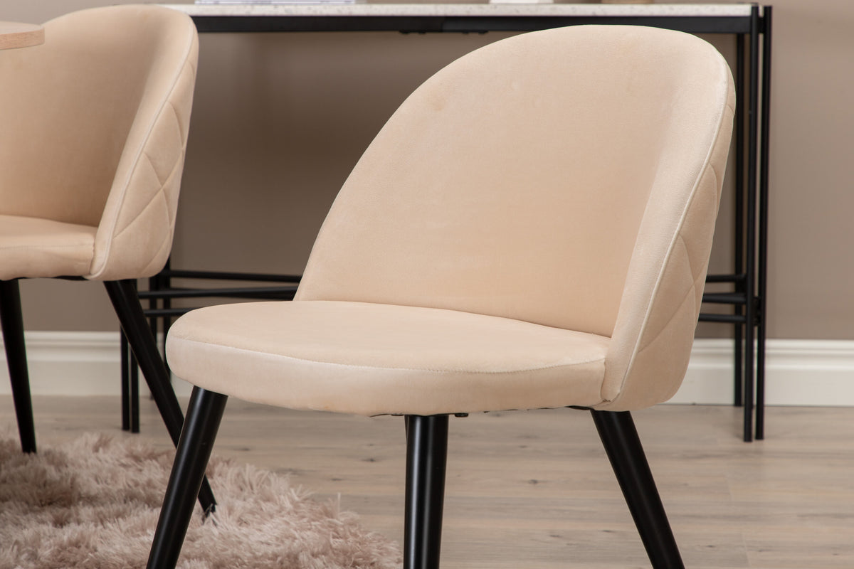Bianca Matbord med Velvet Stolarna – Bord: ⌀110 Stol: 57x76,5x50